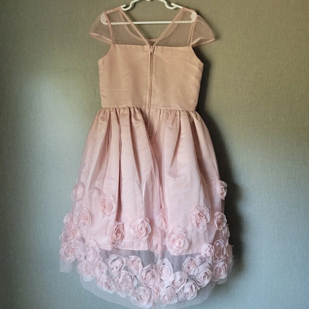 Nannette‎ Kids Girls Size 10 Dress Blush Pink 3D Rosette Tulle Formal Wedding